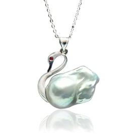 Weixinghera Baroque Pearl Pendant Necklace - Irregular Pearl Jewelry - Vintage Style Swan Shaped Baroque Ladies Pendant Necklace - Gift for your Family (18 inch)