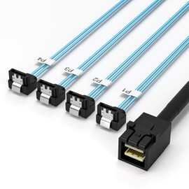 OIKWAN Internal Mini SAS HD to SATA Right Angle Cable 3.3 Feet, 1m (SFF-8643 to SATA Forward Breakout)