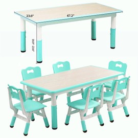 GAOMON Kids Table and 6 Chair Set,Height Adjustable Toddler Arts & Crafts Table and Chair Set for Ages 2-10,Max 300lbs Kids Activity Art Table for Classroom Daycares,Home