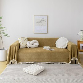 VClife Couch Cover for Sectional Sofa, Non Slip Couch Sofa Covers for Dog, Washable Sofa Protector Chenille Couch Slipcover Pet Furniture Couch Covers for 3 Cushion Sofa, Mustard Yellow, 91"x134"