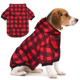 Plaid Dog Sweaters Hoodies Sweatshirts for Dogs Cats, Warm and Soft Cold Weater Coats for Christmas (Red, Medium)