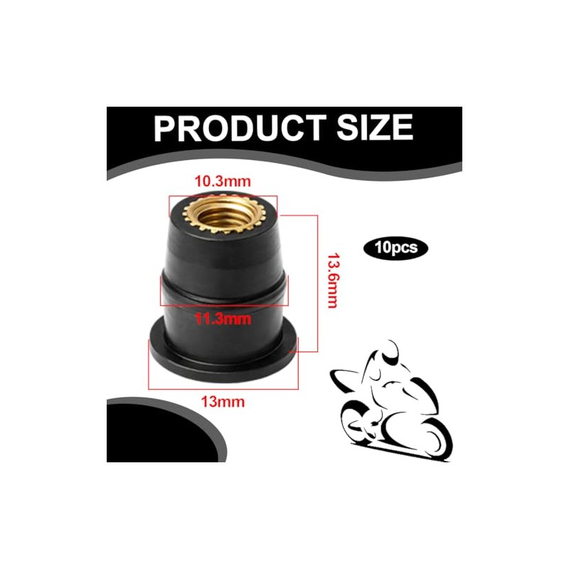 10pcs Wellnut Windshield M6 Motorcycle Windshield Mount M6 Rubber Nuts
