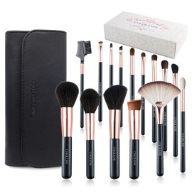 COLOLLINE Soft Wool Makeup Brushes Set of 15 with Cosmetic Pouch (Black)