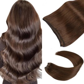 VINBAO Sew in Hair Extensions Real Human Hair, 16 Inch 80g #4 Dark Brown Hair Wefts Human Hair, Hand Tied Full Head Sew in Hair Extensions Straight (weft#4,16'')