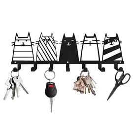 WPNCYK Key Holder for Wall, Key Hooks, Equipped with 7 Hooks, Suitable for Kitchen, Office, Bathroom, Living Room Wall Decoration Rack (Black)