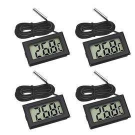 4 Pack Digital Thermometer with External Probe LCD Indicator Temperature Monitor Sensor for Kitchen Home Fridge Freezer Aquarium Refrigerator Cold Storage Black (-50°C to 110°C)
