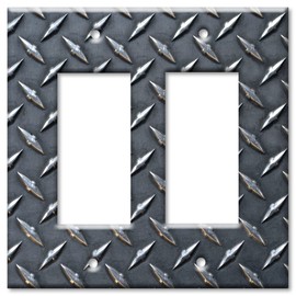 Art Plates - OVERSIZED Switch Plate - OVER SIZE Wall Plate - 2 Gang Rocker - Black Diamond Plate (PRINTED IMAGE) - Made in USA
