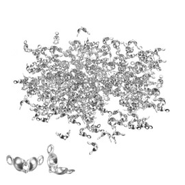 sourcing map Pack of 200 Open Beads Lace Knot Covers 1.3 mm Metal Double Shell Crimping Hinged Dome End Caps for Jewellery Making DIY Crafts Silver