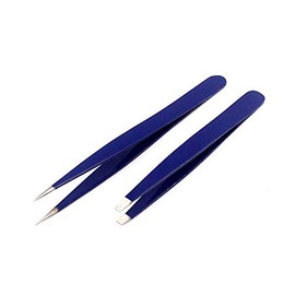 Tweezers for Ingrown Hair, Precision Slant Tweezers and Pointed Eyebrows Tweezer Set Stainless Steel Eyebrow Plucking 2 Pieces (Blue) By G.S Online Store