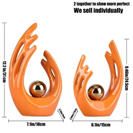 9.5" H Orange Aesthetic Room Decor Accent, Tv Stand Funky Table Centerpiece Orange, Abstract Art Ceramic Statue and Sculpture, Orange decor for living room, bookshelf decorative objects, shelf decor