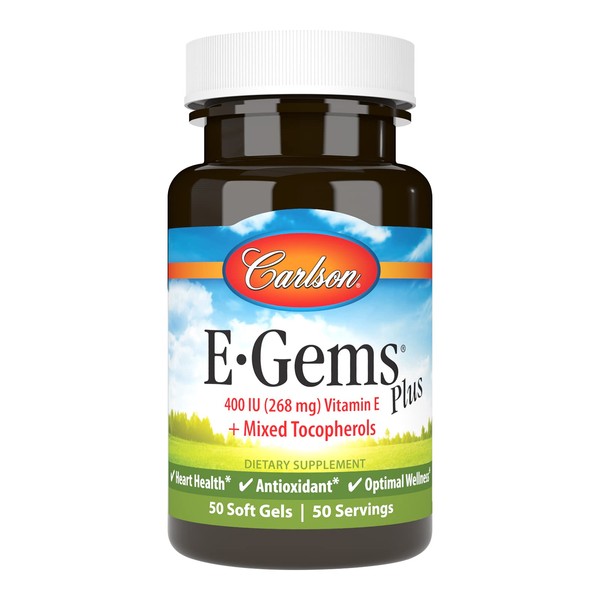 Carlson Labs E-Gems Plus Natural Vitamin E, 400 IU, 50 Softgels