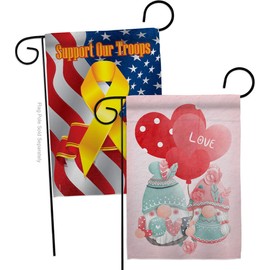 Breeze Decor My Love Gnome Garden Flags Pack Springtime Valentine Happy Heart Couple Romantic February Holiday Support Our Troops Small Decorative Gift Yard House Banner Made in USA 13 X 18.5