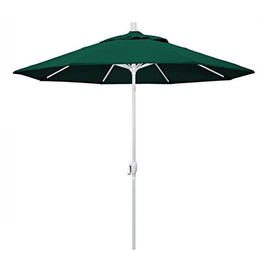 California Umbrella 9' Round Aluminum Market Umbrella, Crank Lift, Push Button Tilt, White Pole, Forest Green