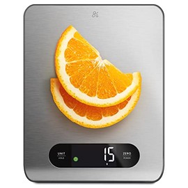 Greater Goods Stainless Steel Food Scale - A Premium Kitchen Scale That Weighs in Grams, Ounces, Fluid Ounces, and Milliliters | Hi-Def LCD Screen and Easy-to-Store Size | Designed in St. Louis