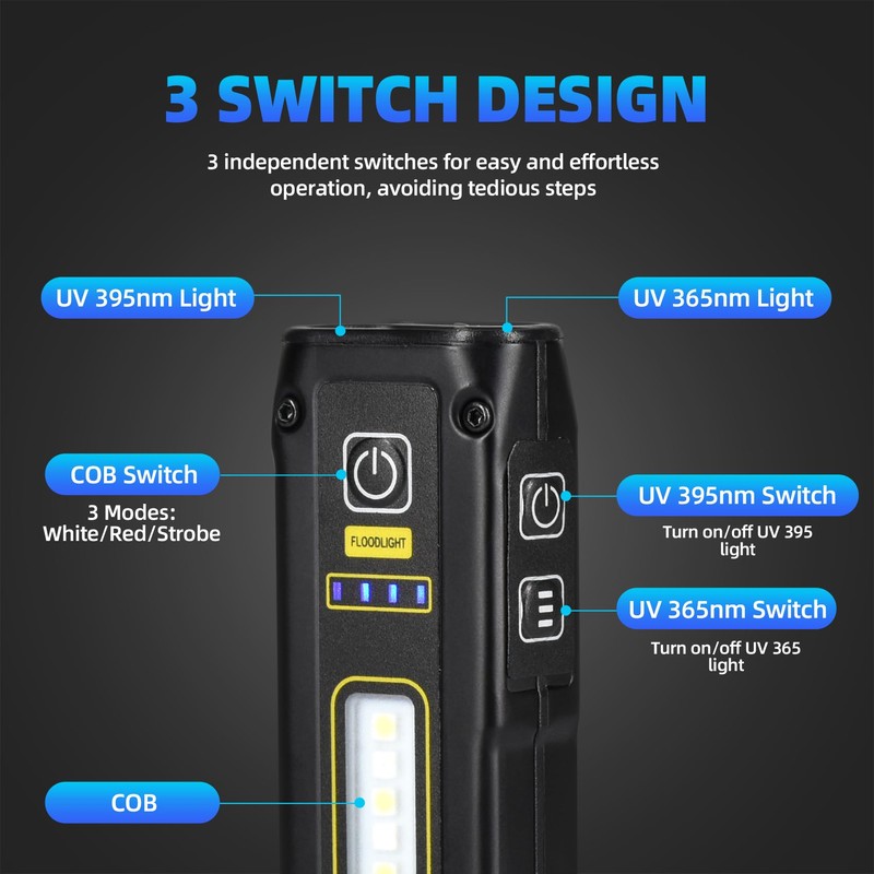 DARKBEAM UV Flashlight 365+395 Blacklight, LED EDC Flashlights high Lumen