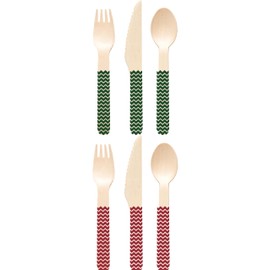 Perfect Stix Chevron Holiday Set-36ct Wooden Cutlery Set with Chevron Holiday Print (Pack of 36)