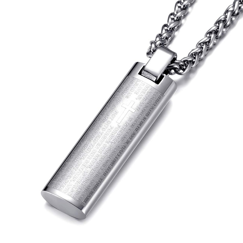 MOO&LEE Stainless Steel Lords Prayer Bar Necklace for Men 24