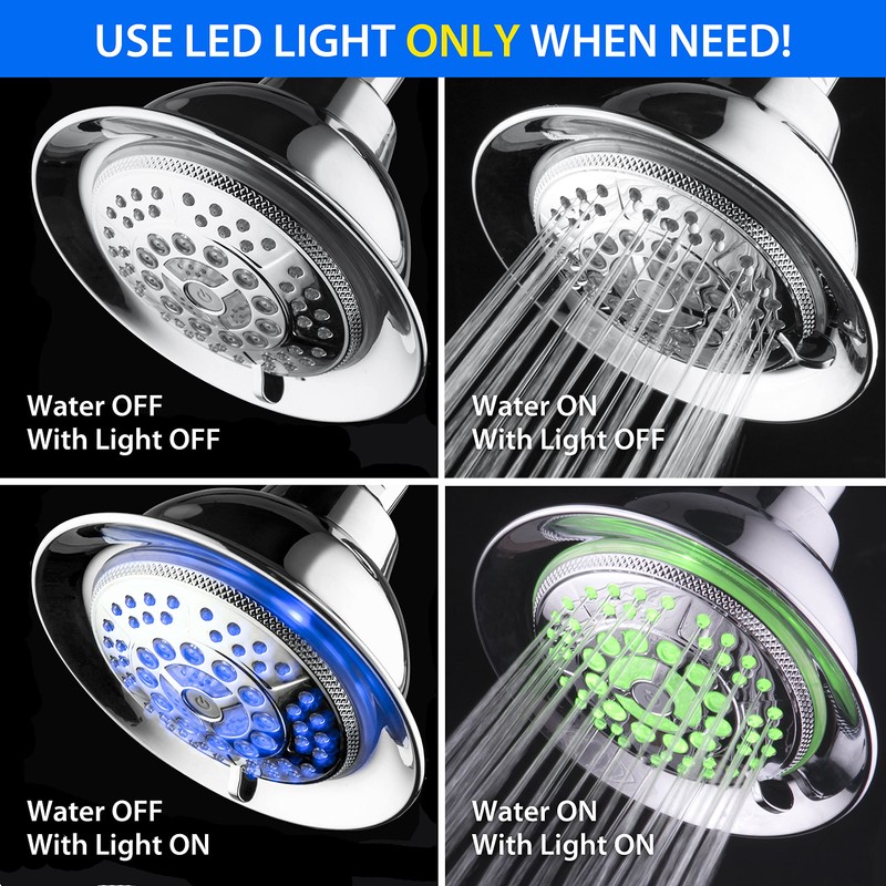 Hotel Spa 6-setting 5" Rechargable LED Shower Head with Light