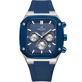 NAVIFORCE Mens Square Watches,Chronograph Analog Calendar Wrist Watch,Quartz Waterproof Watches for Men,Silicone Band