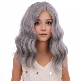PATTNIUM Kids Wig Girls Gray Wig Old Lady Gray Grandma Wigs Short Curly Wavy Grey Child Heat Resistant Synthetic Wigs