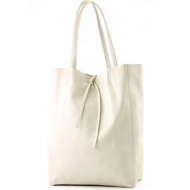 modamoda de - T163 - Ital. Large shopper bag with leather inner pocket (Cream)