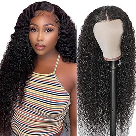 Weeybay Real Hair Wig for Women Wigs Curly Wave Human Hair Wig 4x4 Lace Closure Wig Natural Black 150% Density Unprocessed Brazilian Remy Hair Glueless Wig for Woman 34 Inches