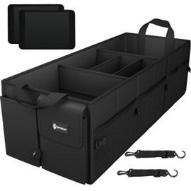 Sposuit Extra Large Trunk Organizer 98L Collapsible Car Storage Trunk Organizer with Removable Dividers & Adjustable Securing Straps for Car SUV Van