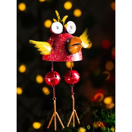 Rooster Solar Wind Chimes for Outside,Funny Chicken Decor for Outdoor Patio Porch or Backyard, Rooster Decor Gift for Women, Mom, Grandma, Unisex (Red)