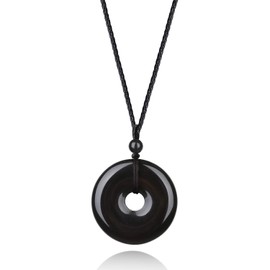 COAI Necklaces with Donut Pendant, Obsidian, Obsidian