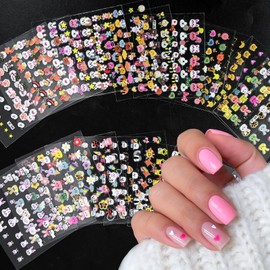 Lifextol 30 Sheets Kid Nail Stickers Charms for Fake Nail Design, Rabbit Stickers Decals for Press Nails Decor, White Flower Fingernail Art Sticker Nails Art Supplies, Child Self-Adhesive Gel Sticker