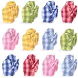 Uiifan 24 Pairs Oven Mitt for Kid Heat Resistant Kitchen Mitt Checkered Oven Mitten for Safe Baking Cooking BBQ Microwave Grilling