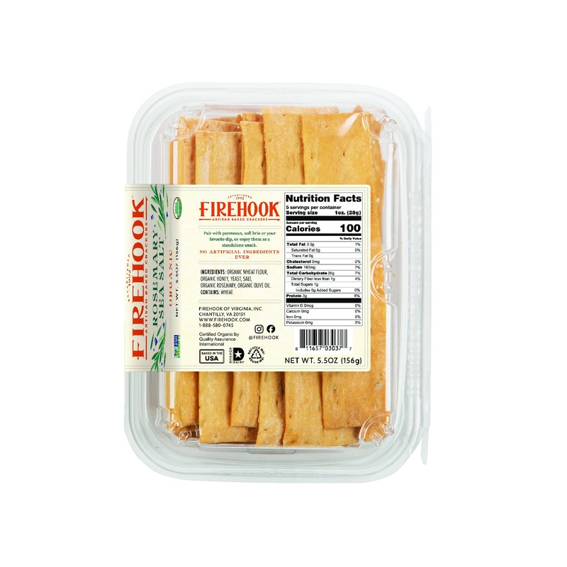 Firehook Artisan Baked Crackers, Rosemary Sea Salt, Kosher, USDA Certified