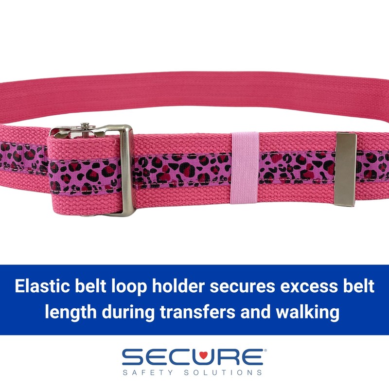 Secure Gait Belt for Seniors 60”, Pink Leopard - Quick