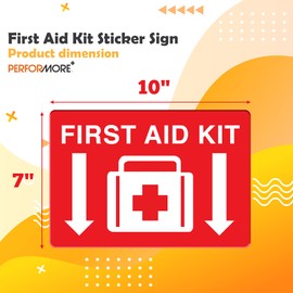 Señal de primeros auxilios, 25,4 x 17,8 cm, paquete de 2 unidades, duradera, autoadhesiva, resistente a la decoloración, el clima, los arañazos y el agua, perfecto para la escuela, la oficina y el hogar