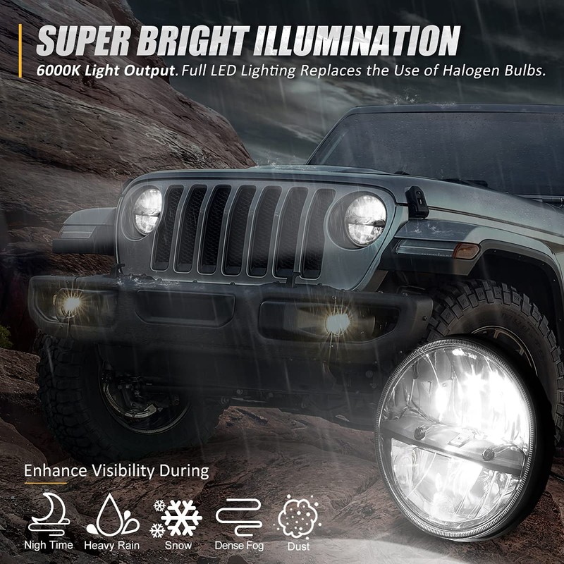 NUVISION LIGHTING NVL-HL-002 7 inches LED Headlight High Low Beam