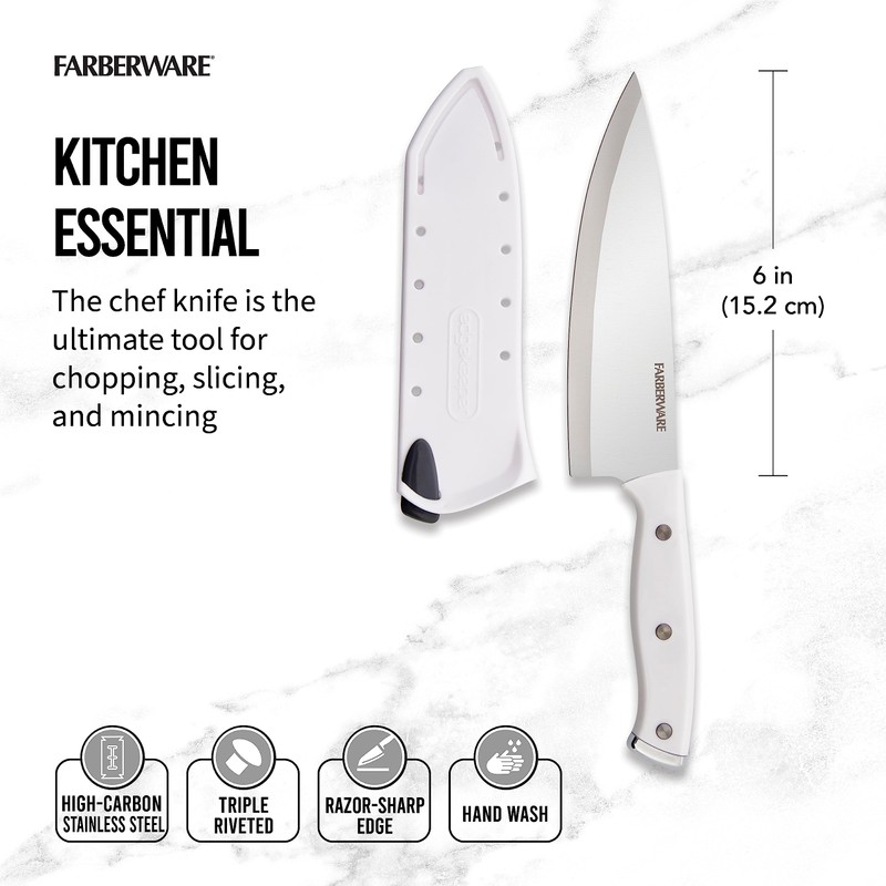 Farberware Edgekeeper Triple Riveted Chef Knife with Self-Sharpening Blade Cover,