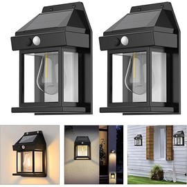 2Pcs Solar Fence Lights,Motion Sensor Outdoor Lights, 3 Lighting Modes Dusk to Dawn Porch Lights IP65 Waterproof, Outdoor Solar Wall Lights 600LM, 1200mah Suitable for Patios, Porches, Garage (Black)