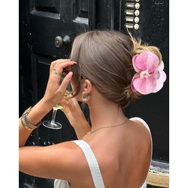 WELROG Orchid Flower Hair Claw Clips 3 Pack - Medium 11cm Spring Hair Claws for Women, Hawaiian Beach Hair Clips for Beach Party Wedding