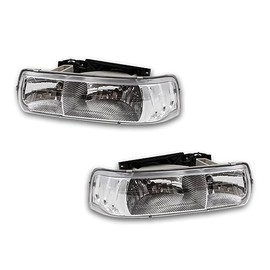 For Chevy Silverado 1500 HD/2500 HD 2001 2002 Headlight Driver & Passenger Side | Pair | Diamond Design | Replacement For GM2505103 | 615343806167