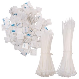 AGT Kabelbinder Klebesockel: 200er-Set UV-beständige Kabelbinder mit Sockel, weiß (Montagesockel)