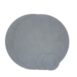 Nikalaz Recycled Leather Round Placemats and Coasters, Placemats, Set of 2 Table Mats, Placemats 33 cm (Dirty Grey)
