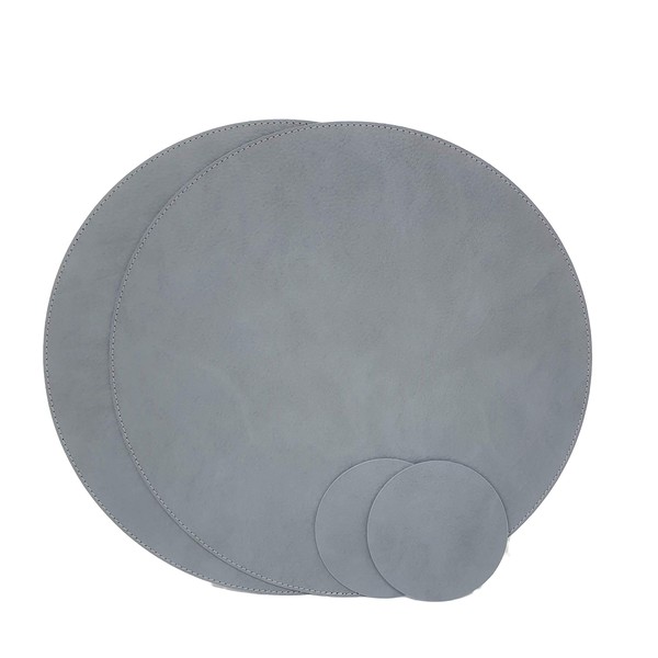 Nikalaz Recycled Leather Round Placemats and Coasters, Placemats, Set of