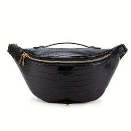 Crocodile pattern Fanny Pack Crossbody Bags Belt Chest Bum Bag for Women Men Belt Bag Fashion Waist Packs for Hiking Walking Biking Travel Cycling (Black)