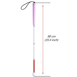 Folding White Cane, Aluminum Mobility Cane for Vision Impaired and Blind People (Folds Down 4 Sections) (90 cm (35.4 inch), Pink Handle)