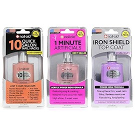 Nail-Aid 3pk Of 10 Quick Hacks + 1 Minute Artificials + Iron Shield Top Coat, Clear, N/A, 1.65 Fl Ounce