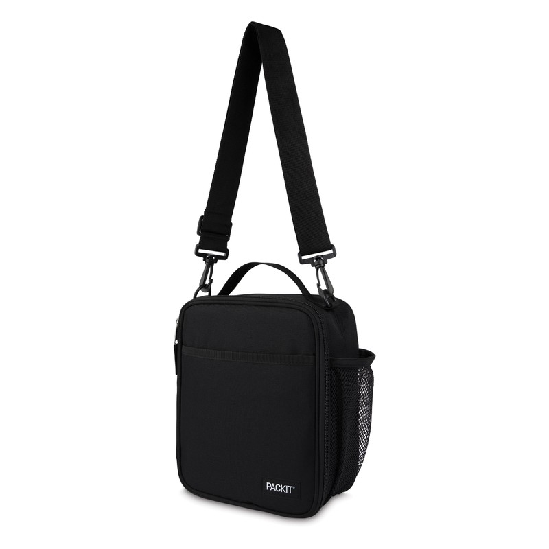 PackIt Freezable Crossbody Lunch Box, Black, Built with ECOFREEZE Technology,