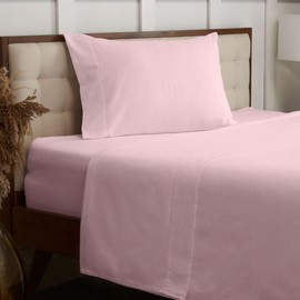 Mellanni Cotton Flannel Sheet Set - Double Brushed for Added Softness & Comfort - Deep Pocket Fitted Sheet up to 16" - 3 Piece Set (Twin, Pink)
