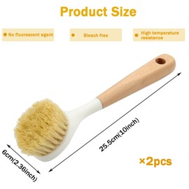 2 Pcs Wooden Plate Brush, Natural Dishwashing Brush Scrubber, Long Handled Brush, natural eco-friendly material, for washing and cleaning