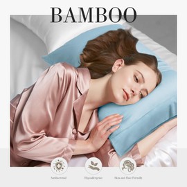 WishSmile Cooling Pillowcases Queen Pillow Cases Set of 2,Hair and Skin Friendly,Light Blue,20x30 inches