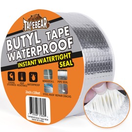 TAPEBEAR Butyl Tape Waterproof Sealant Tape 2inch x33feet, Aluminum Foil Duct Sealing Tape for RV Roof Repair, Boat and Pipe Sealing, Silicone, Glass & EDPM Roof Leak Patching, Silver